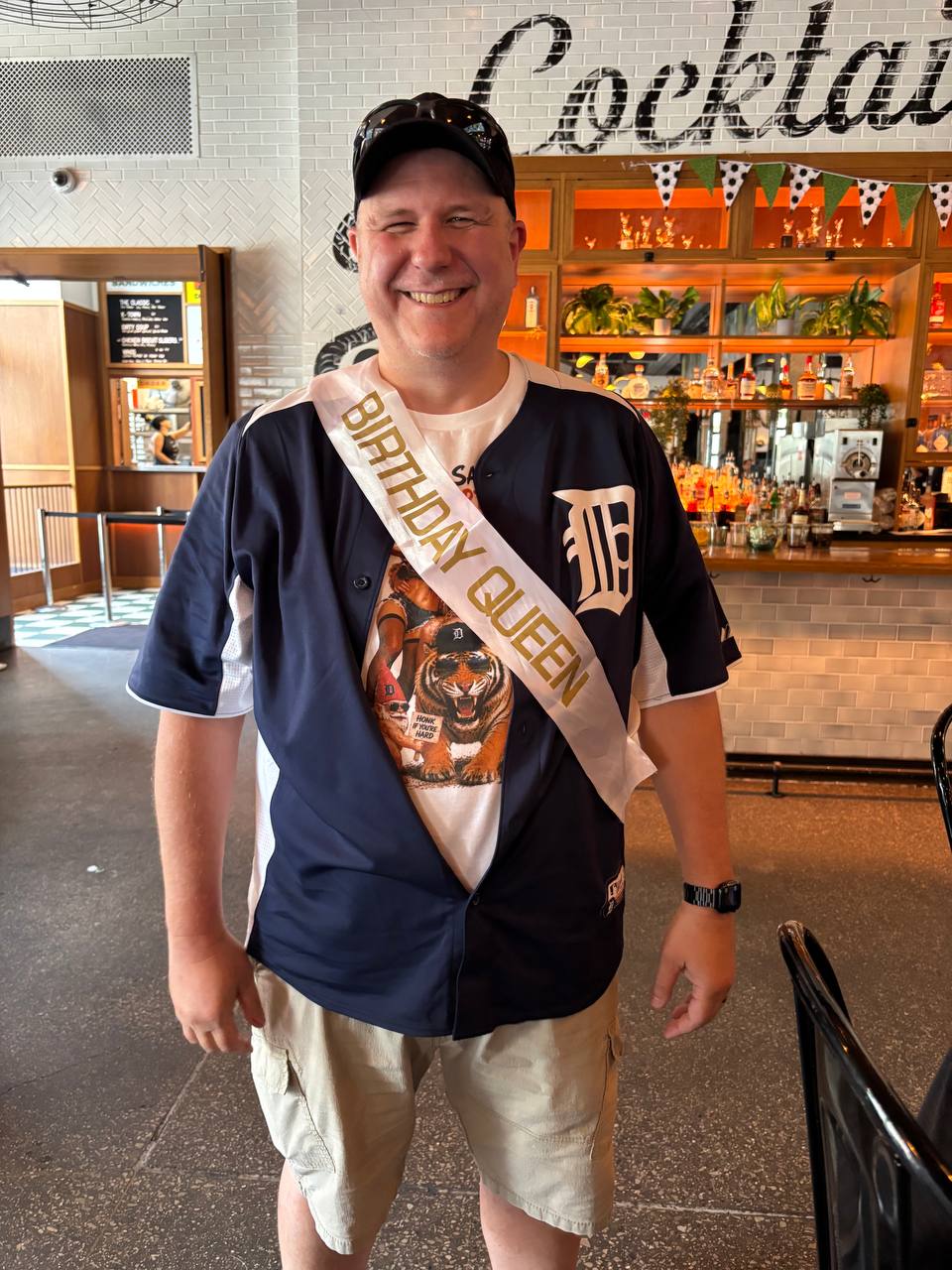 Ed repping the BIRTHDAY QUEEN sash at the bar